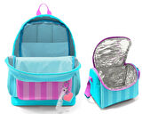 Coral High Kız Çocuklar İçin Dayanıklı İkili İlk Okul Çanta Seti  - Turkuaz Pembe Çizgili