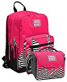 Coral High İlkokul ve Ortaokul Sırt Çantası ve Beslenme Seti - Kız Çocuklar İçin Pembe Siyah Beyaz Boya Desenli