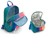 Coral High İlkokul ve Ortaokul Sırt Çantası ve Beslenme Seti - Kız Çocuklar İçin Yeşil Mavi Pembe Renkli Çizgili