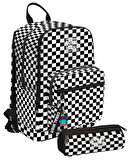 Coral High Kız Çocuk Dört Gözlü Okul Sırt Çantası ve  Kalemlik Seti - Siyah Beyaz Damalı - İlkokul ve Ortaokul İçin Uygun