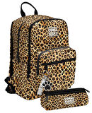 Coral High Kız Çocuk Dört Gözlü Okul Sırt Çantası ve  Kalemlik Seti - Kahverengi Leopar - İlkokul ve Ortaokul İçin Uygun