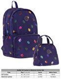 Kaukko Shine Yaprak Desenli Lacivert Kız Çocuk Okul Sırt Çantası ve Beslenme Çantası Seti