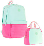 Kaukko Quick Yeşil Pembe Kapitone Detaylı Okul Çantası ve Isı Yalıtımlı Beslenme Seti - Kız Çocuk