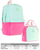 Kaukko Quick Yeşil Pembe Kapitone Detaylı Okul Çantası ve Isı Yalıtımlı Beslenme Seti - Kız Çocuk