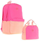 Kaukko Quick Pembe Turuncu Kapitone Detaylı Okul Çantası ve Isı Yalıtımlı Beslenme Seti - Kız Çocuk