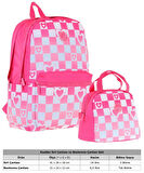 Kaukko Nature Pembe Dama ve Kalp Desenli Okul Çantası ve Isı Yalıtımlı Beslenme Seti - Kız Çocuk