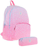 Kaukko Nokta Desenli Pembe Kız Çocuk Okul Çantası ve Kalemlik Seti (KK - K1803+KK - K2714)