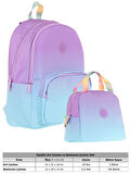 Kaukko Rainbow Üç Bölmeli İlkokul Çantası ve Beslenme Çantası Seti - Mor Turkuaz Renk Geçişli