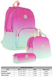 Kaukko Rainbow Pembe Yeşil Renk Geçişli Kız Çocuk Üçlü İlkokul ve Ortaokul Çanta Seti