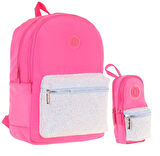 Kaukko Bright Kız Çocuk Taşlı Pembe Okul Çantası ve Çanta Şekilli Kalemlik Seti