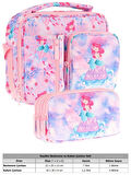 Kaukko Kids Kız Çocuk Pembe Mavi Denizkızı Desenli Üç Bölmeli Thermo Beslenme Çantası ve Kalemlik Seti (L7217+L8217)