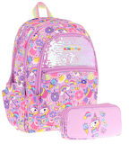 Kaukko Kids Kız Çocuk Okul Çantası ve Üç Bölmeli Kalemlik Seti (Lila - Pullu Sweet) - (L5215+L8215)