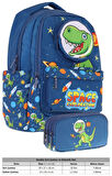Kaukko Kids Toys Erkek Çocuk Lacivert 3D Dinazor Şekilli İlkokul Çantası ve Kalemlik Seti (L5252+L8252)