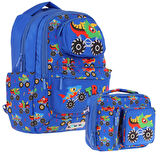 Kaukko Erkek Çocuk 3D Kamyon Şekilli Mavi Okul Sırt Çantası ve Isı Yalıtımlı Beslenme Çantası Seti