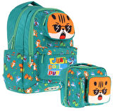 Kaukko Erkek Çocuk 3D Aslan Şekilli Yeşil Okul Sırt Çantası ve Isı Yalıtımlı Beslenme Çantası Seti