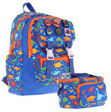 Kaukko L5278+L7278 Erkek Çocuk İkili Okul Çantası ve Beslenme Çantası Seti - Mavi - Armalı Dinazor Desenli