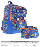 Kaukko L5278+L7278 Erkek Çocuk İkili Okul Çantası ve Beslenme Çantası Seti - Mavi - Armalı Dinazor Desenli