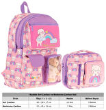 Kaukko Peluş Kedili Pembe Mor Kız ÇocukLar İçin Okul Çantası ve Beslenme Çantası Seti (L5241+L7241)