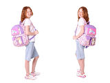 Kaukko Kids Kız Çocuk İlkokul Okul Çantası Seti - Peluş Kedili - Pembe Mor (L5241+L7241+L8241)
