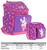 Kaukko L5246+L7246 Okul Sırt Çantası + Beslenme Çantası Seti - Mor Pembe - Kalpli Tavşan - Kız Çocuk