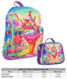 Kaukko Dondurma Baskılı Kız Çocuk Okul Çantası ve Thermo Beslenme Çantası Seti - Kırmızı Mavi (L5251+L7251)