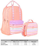 Kaukko Kız Çocuklara Özel Somon Renkli Çizgi Desenli Okul Çantası ve Beslenme Çantası Seti