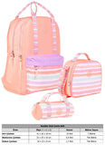 Kaukko Double Stripe Kız Çocuk İlkokul Üçlü Okul Çantası Seti - Somon - Çizgi Desenli