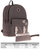 Kaukko Parlak Love Şeritli Gri Okul Çantası ve Cüzdan Tipi Kalemlik Seti (KK-K1842+KK-K2753)