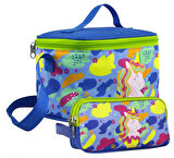 Cennec Kız Çocuk Dondurma ve Unicorn Desenli Mavi Yeşil Beslenme Çantası ve Kalemlik Seti