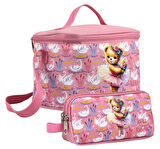 Cennec Kız Çocuk Balerin Ayıcık Desenli Pembe Beslenme Çantası ve Kalemlik Seti