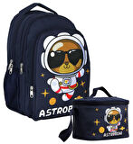 Cennec Sırt Çantası+Beslenme Çantası Seti - Lacivert Beyaz - Astronot Ayıcık - Erkek Çocuk - SETUMT5045B