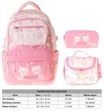 CalaCilo Kedi Baskılı Pembe Kız Çocuk Üçlü İlkokul Okul Çantası Seti - SETCC-C4038A