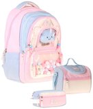 CalaCilo Cloudy Pembe Mavi Renkli Pembe - Mavi Kız Çocuk Üçlü İlkokul Okul Çantası Seti - SETCC-C4086A