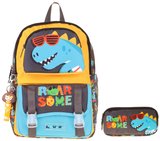 Kaukko Kids Roar Sarı - Mavi Erkek Çocuk İlkokul Sırt Çantası ve Kalem Çantası Seti - SETKK-L5394C
