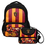 Galatasaray Erkek Çocuk İlkokul Çantası ve Beslenme Çantası Seti (GS Aslan Baskılı) Siyah - Kırmızı - SETGS26568B