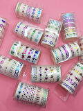 Renkli Yaldızlı Vintage Washi Tape Bant Yapışkanlı Maskeleme Kağıdı 5 lı - Kiraz