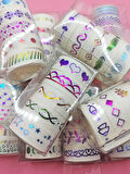 Renkli Yaldızlı Vintage Washi Tape Bant Yapışkanlı Maskeleme Kağıdı 5 lı - Kiraz