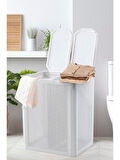 Omnipazar SY-4632 Smart Duo İki Bölmeli Kirli Çamaşır Sepeti 84 Litre Beyaz