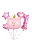 PEMBE KEDİ TEMALI FOLYO YAŞ SET