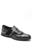 Siyah Hakiki Deri ve Süet Kombinli Kiltie Püsküllü Tokalı Monk Strap Klasik Erkek Ayakkabı