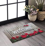 Homiano Kauçuk Kapı Paspası - Çiçekli Welcome 