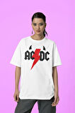 Özel Tasarım Müzik Grubu AC DC Baskılı Unisex Oversize Tişört