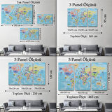 Harita Sepeti Türkçe Dünya Haritası Sembollü ve Okyanuslu Dekoratif Kanvas Tablo 2460