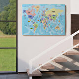 Harita Sepeti Türkçe Dünya Haritası Sembollü ve Okyanuslu Dekoratif Kanvas Tablo 2460