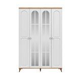 Ücretsiz Montaj - 100% MDF Bohem 4 Kapaklı - Aynalı Beyaz Gardırop - MDF Dolap - Elbise Dolabı