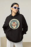 Özel Tasarım Aslan Baskılı Unisex Oversize Hoodie