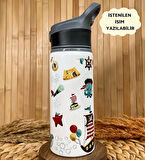 Kişiye Özel İsimli Erkek Çocuk Korsan Pipetli Suluk Matara 650 ml