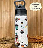 Kişiye Özel İsimli Erkek Çocuk Korsan Pipetli Suluk Matara 650 ml