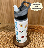 Kişiye Özel İsimli Erkek Çocuk Korsan Pipetli Suluk Matara 650 ml