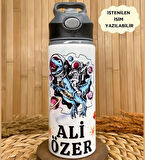 Kişiye Özel İsimli Erkek Çocuk Astronot Uzay Dinozor Temalı Pipetli Suluk Matara 650 ml